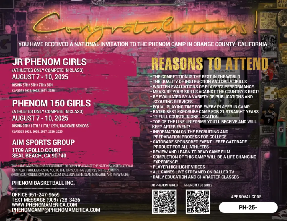 Phenom basketball camp invitation 2025