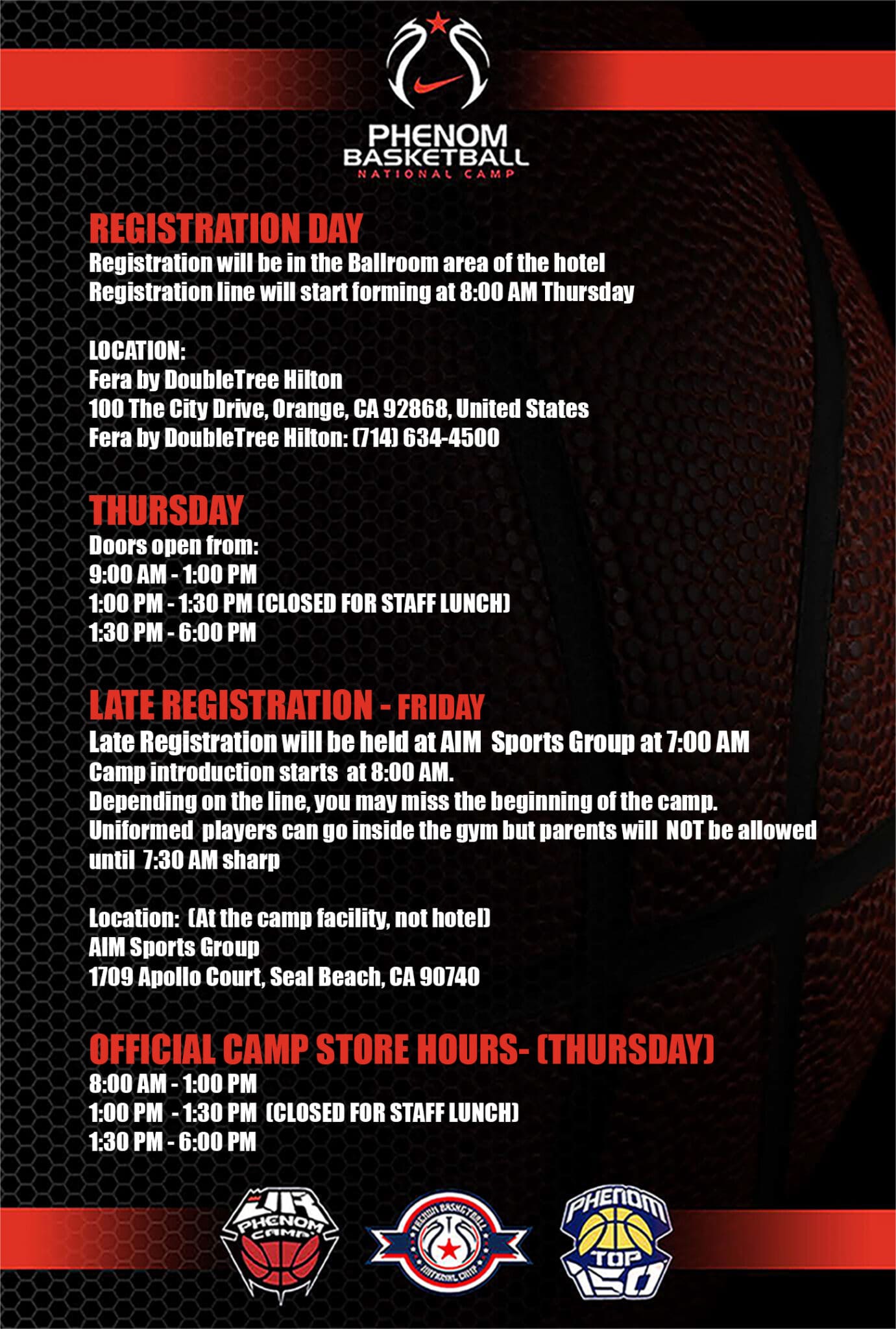 2024 revised GIRLS THURSDAY REGISTRATION SCHEDULE