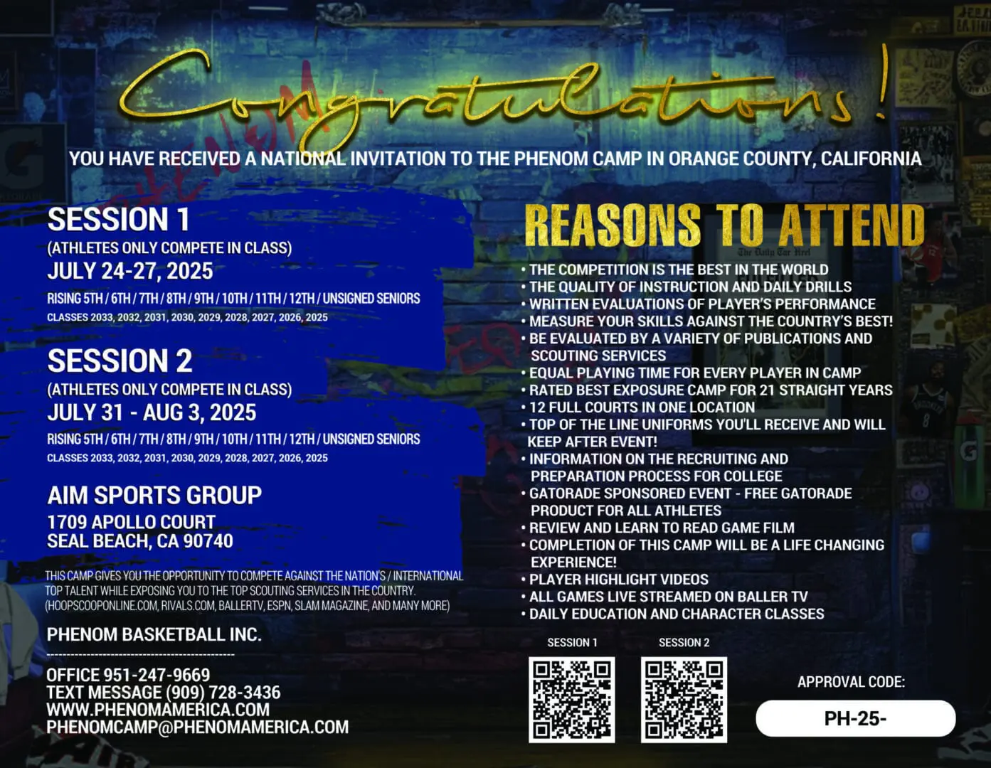 Phenom Camp invitation: July 24-Aug 3, 2025
